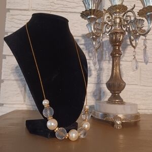 Monet Strand Pearl & Gold Toned Chain Cream White Beaded Set Of 2 Necklaces